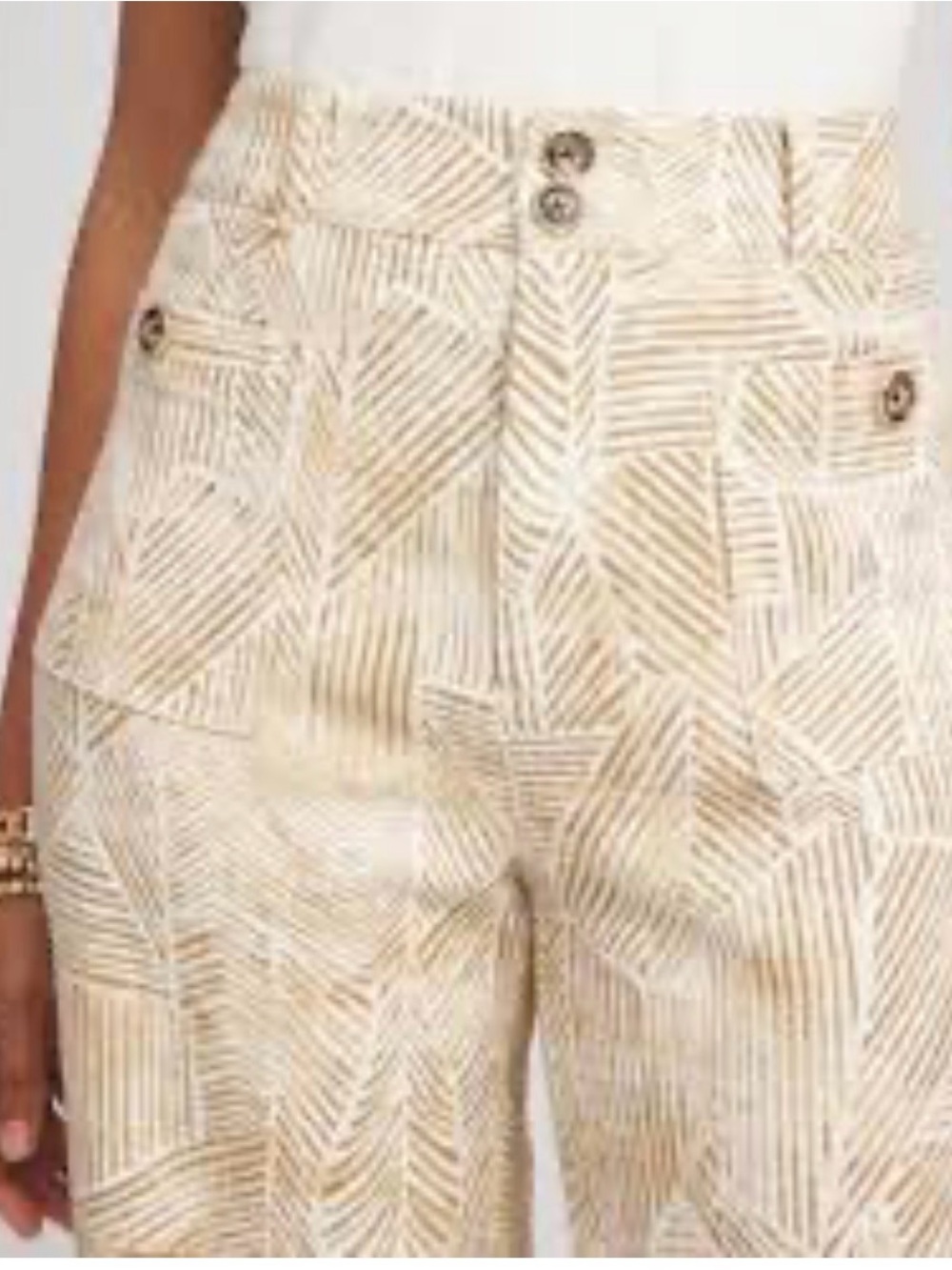 Chico's Cream & Tan Geometric Ankle Pants